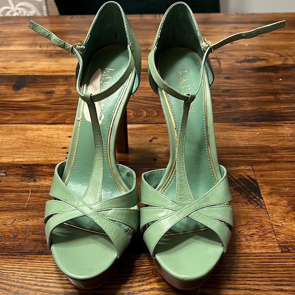 Lauren Ralph Lauren Mint Green T-Strap High Heel Sandals